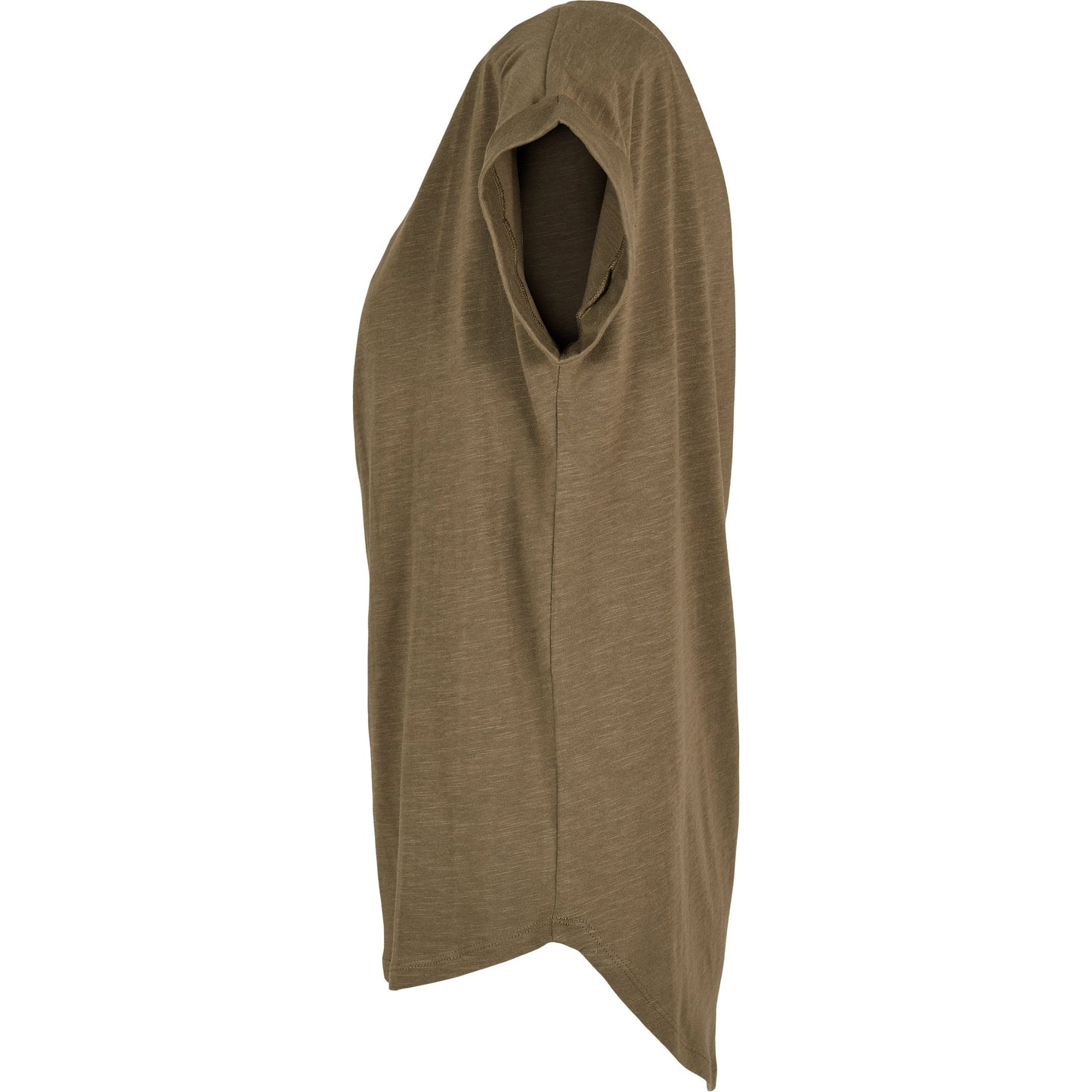 Build Your Brand Women's Long Slub Tee Oversized Sleeves Rounded Hem Cotton