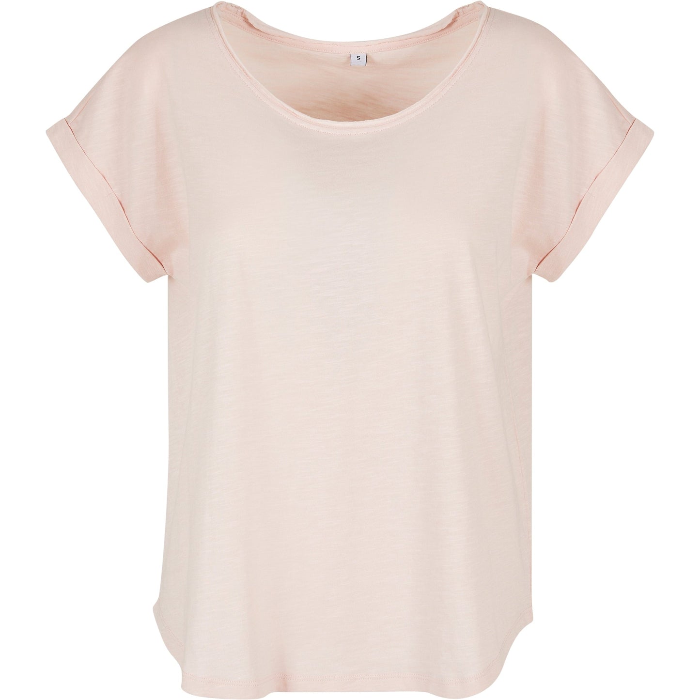 Build Your Brand Women's Long Slub Tee Oversized Sleeves Rounded Hem Cotton