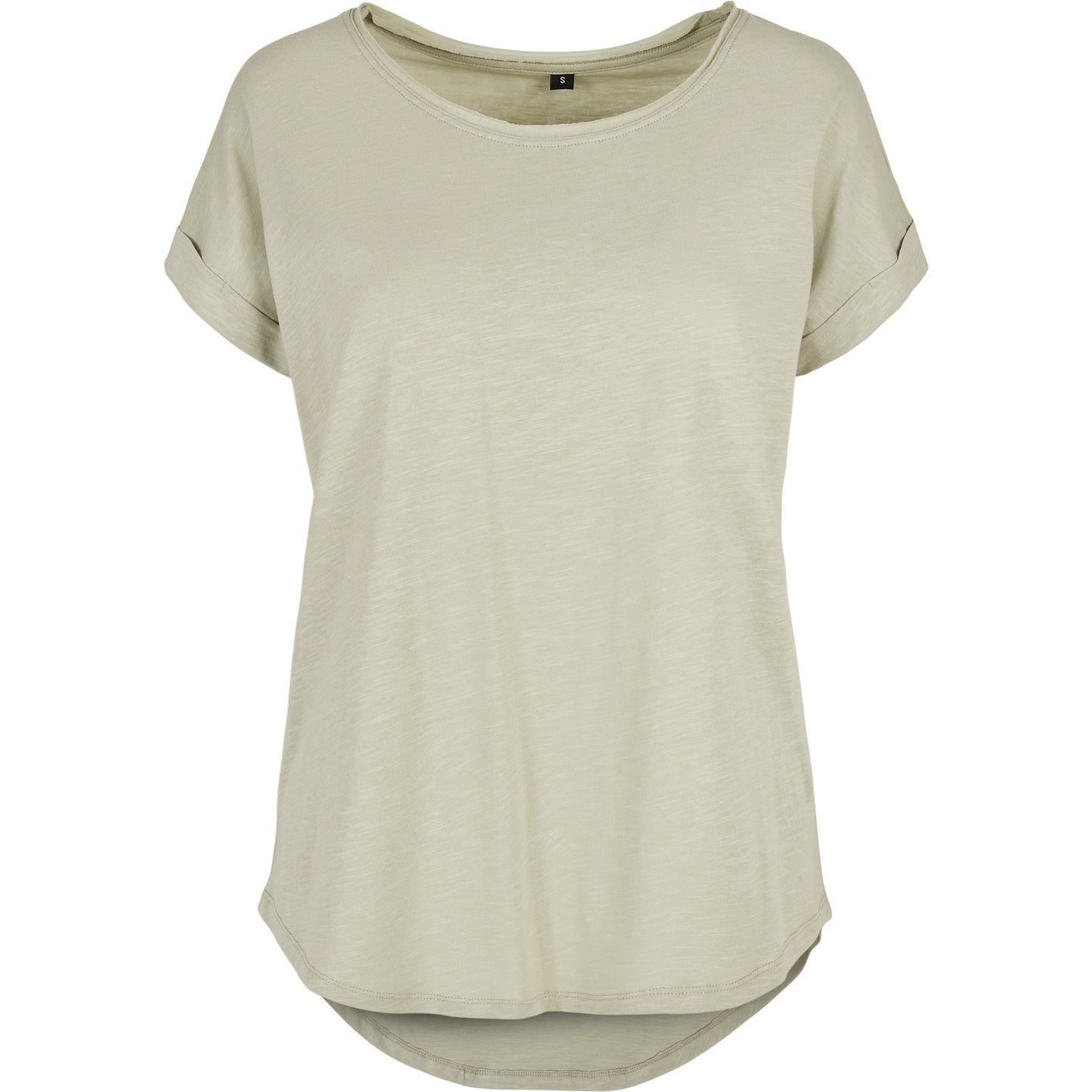 Build Your Brand Women's Long Slub Tee Oversized Sleeves Rounded Hem Cotton
