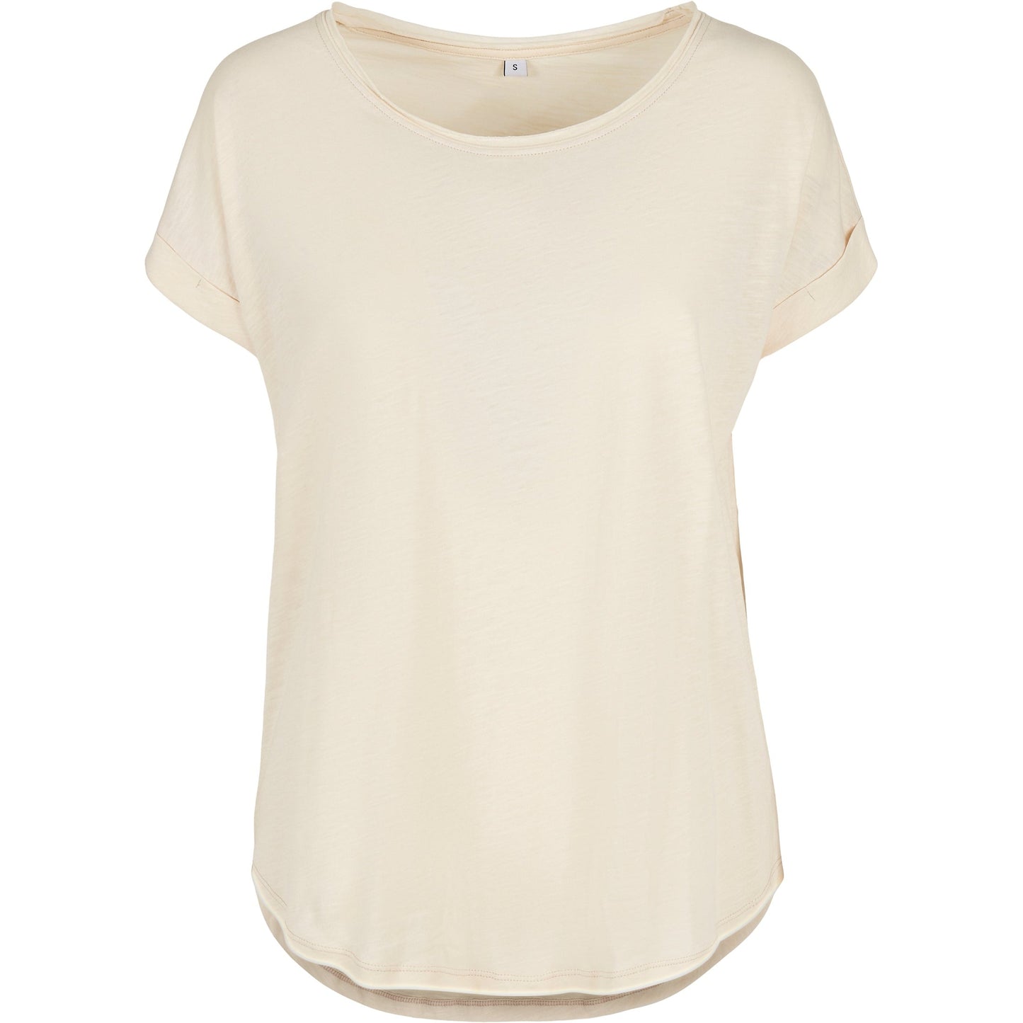Build Your Brand Women's Long Slub Tee Oversized Sleeves Rounded Hem Cotton