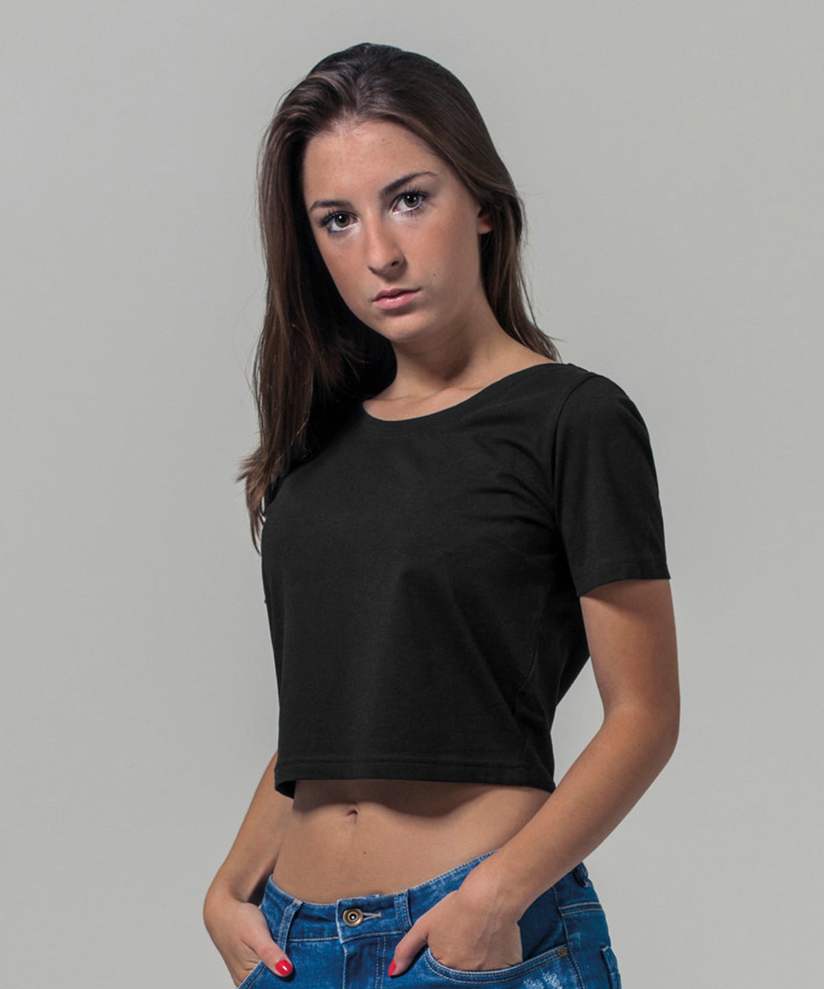 Build Your Brand Women's Cropped Tee Lightweight Sporty Fit Oeko-Tex Certified