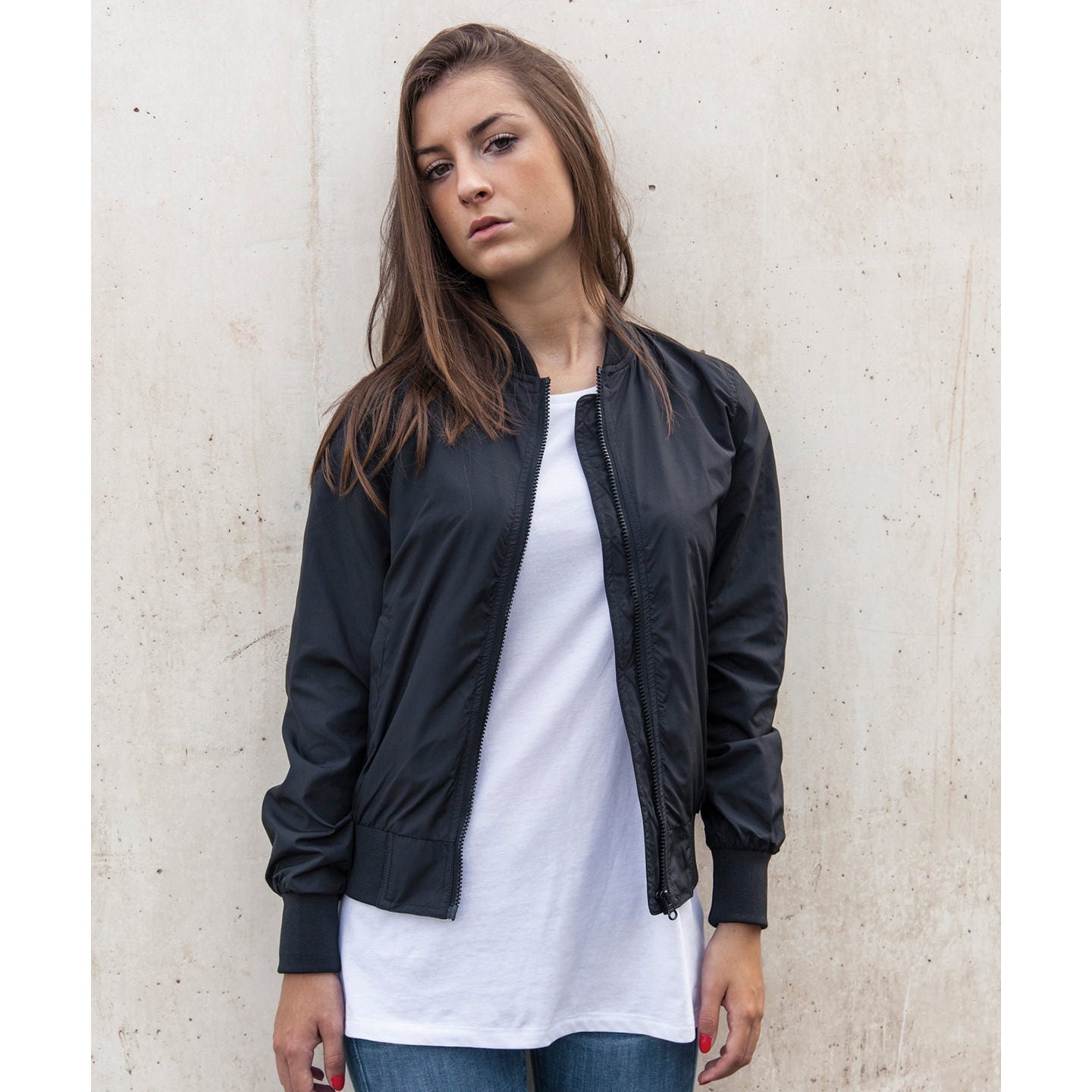 Build Your Brand Women's FAMA Certified Nylon Bomber Jacket Casual Fit