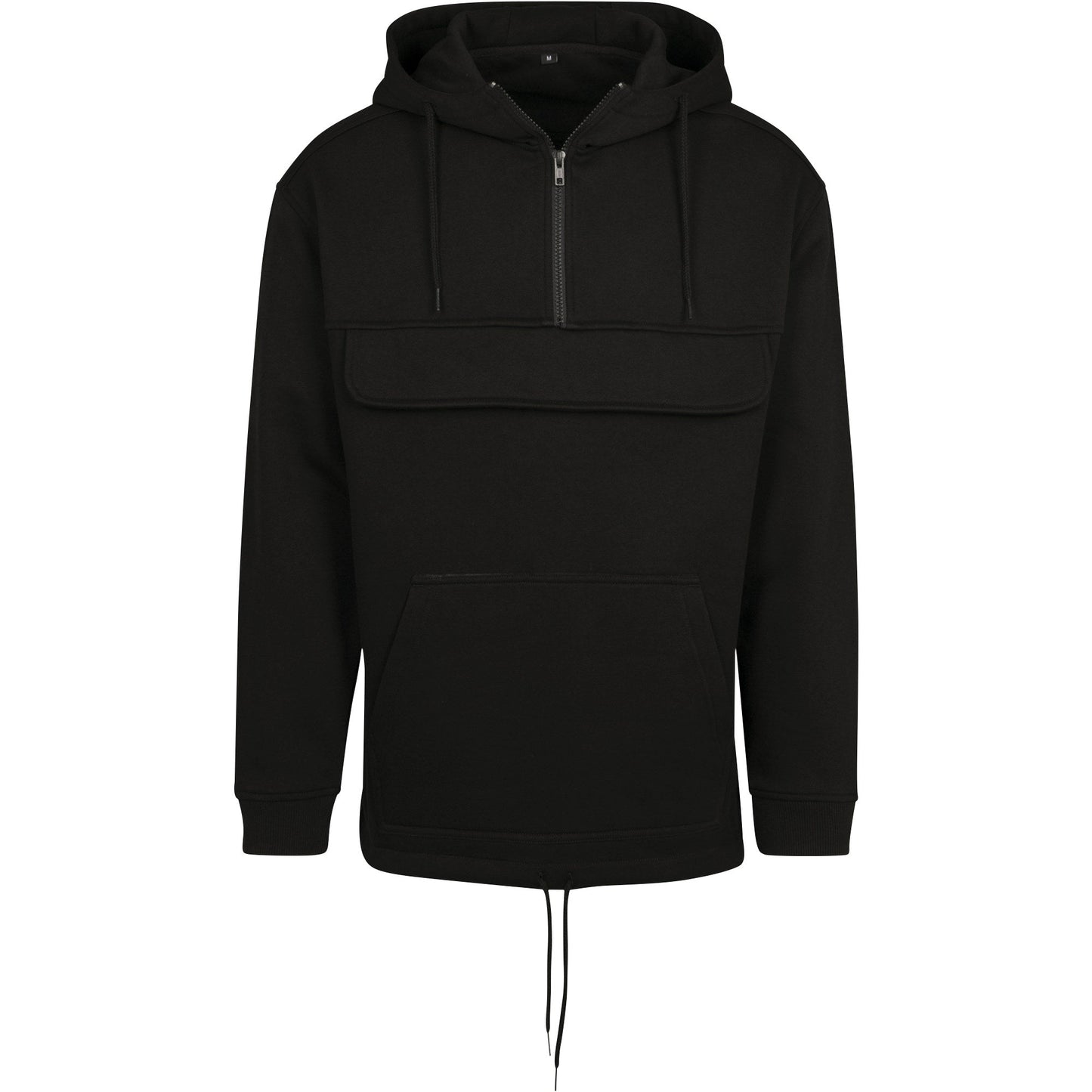 Build Your Brand Pullover Hoodie with Decorative Pocket and Drawstring Waist