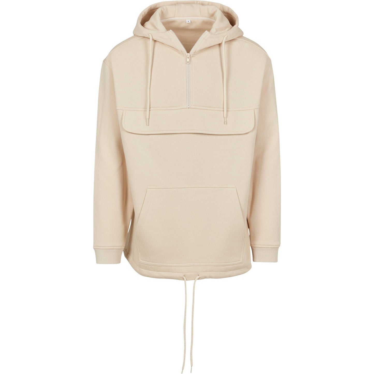Build Your Brand Pullover Hoodie with Decorative Pocket and Drawstring Waist