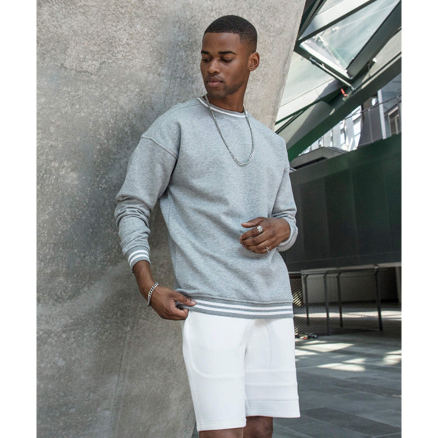 Build Your Brand College Sweat Crew Neck Jumper with Ribbed Cuffs - FAMA