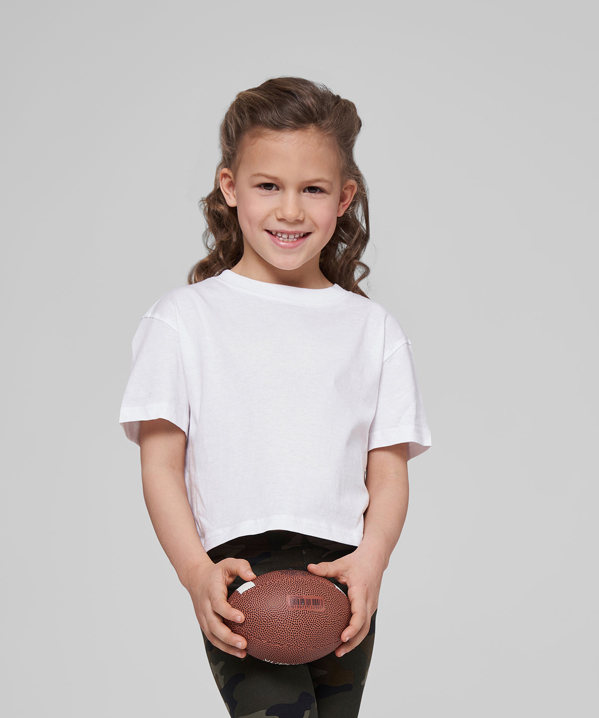 Build Your Brand Girls Cropped Jersey Tee Short Sleeve Round Neck 100% Cotton