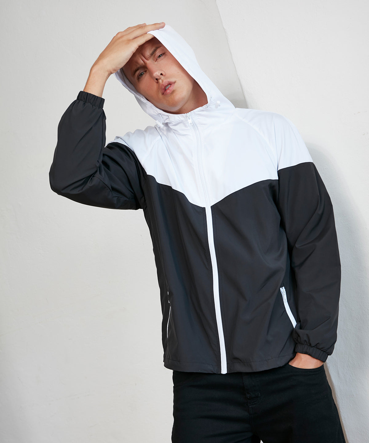 Build Your Brand Two-Tone Windrunner Jacket with Adjustable Hood and Pockets