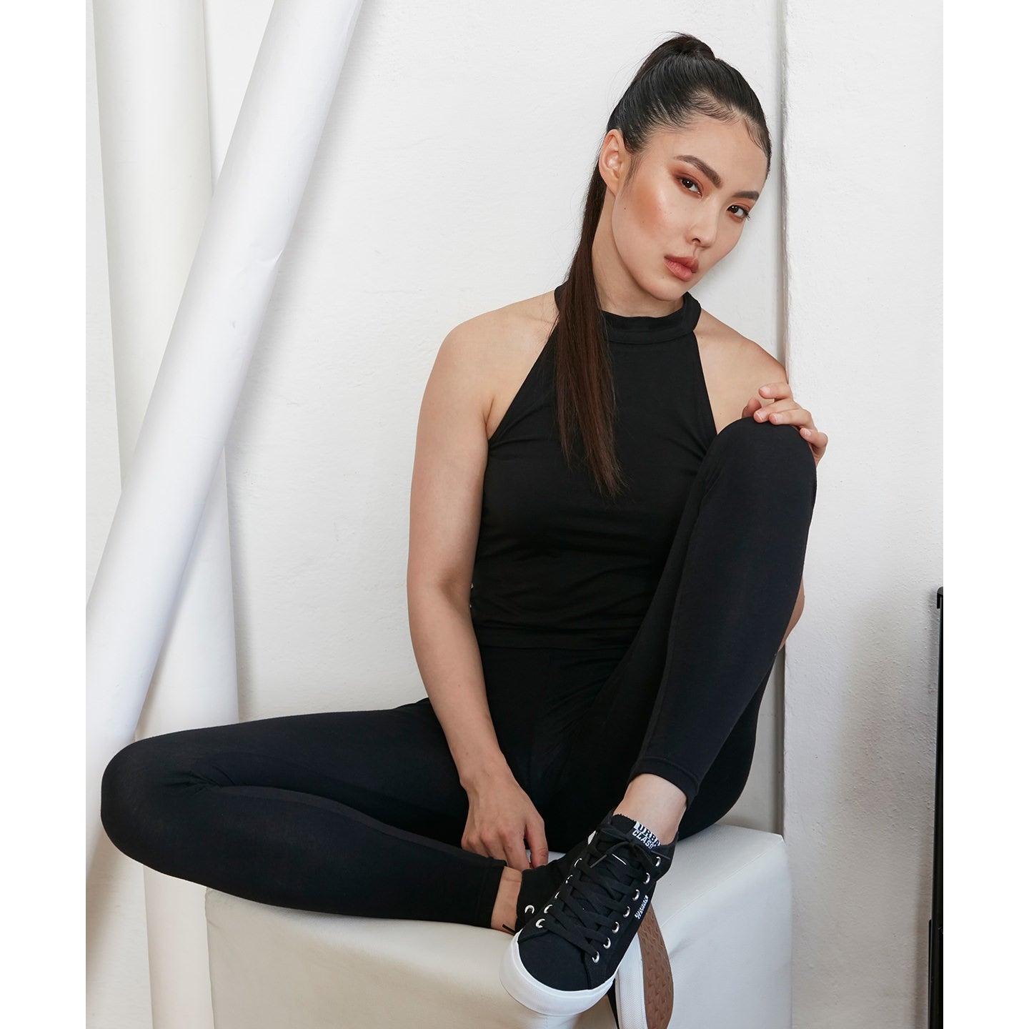 Build Your Brand Women's Turtleneck Sleeveless Short Top Cotton Stretch Jersey