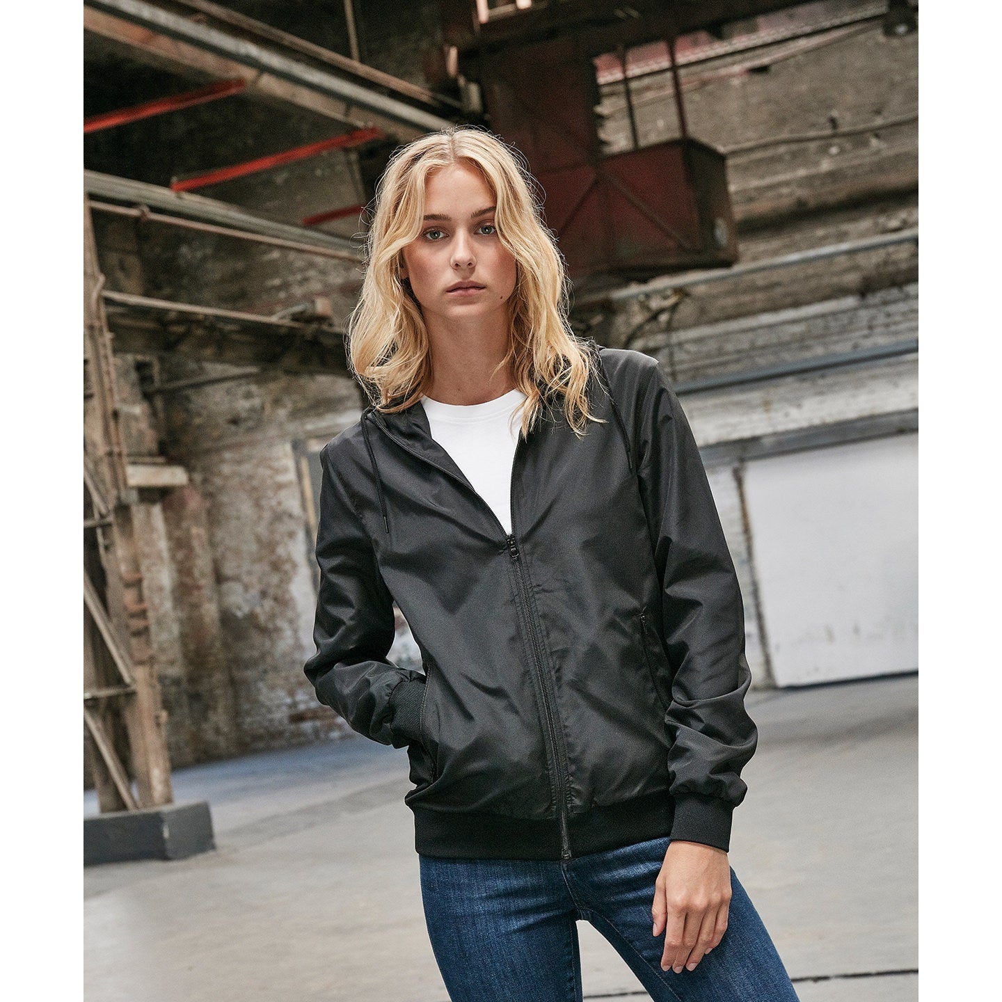 Build Your Brand Women's Recycled Windrunner Jacket Lightweight Casual Hooded