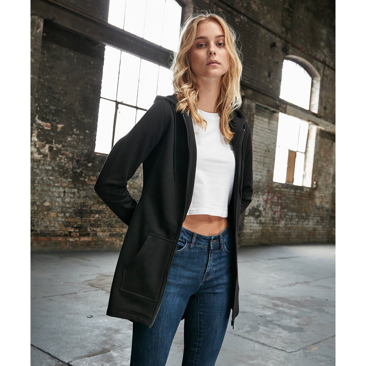 Build Your Brand Women's Sweat Parka Hooded Zip Hoody with Custom Back Cut-Out