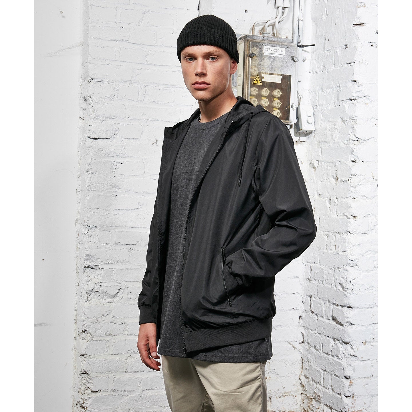 Build Your Brand Recycled Windrunner Jacket Lightweight Hooded Casual Fit