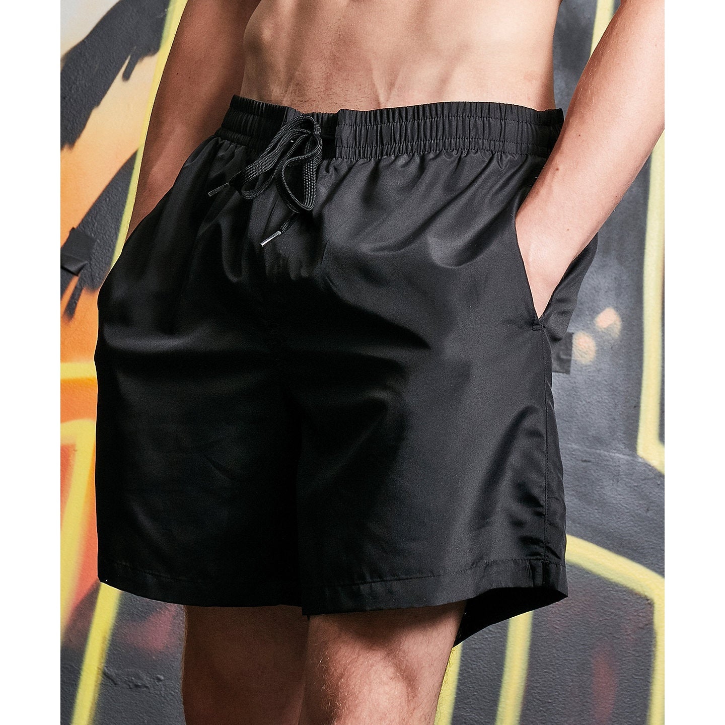 Build Your Brand Recycled Swim Shorts Men's Casual Swim Trunks with Pockets