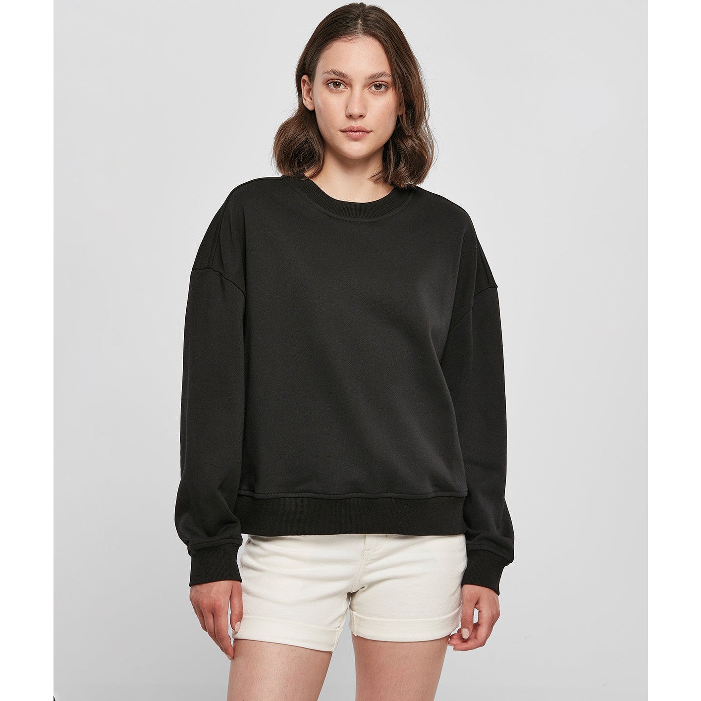 Build Your Brand Women's Oversized Crew Neck Sweatshirt Cozy Casual Top