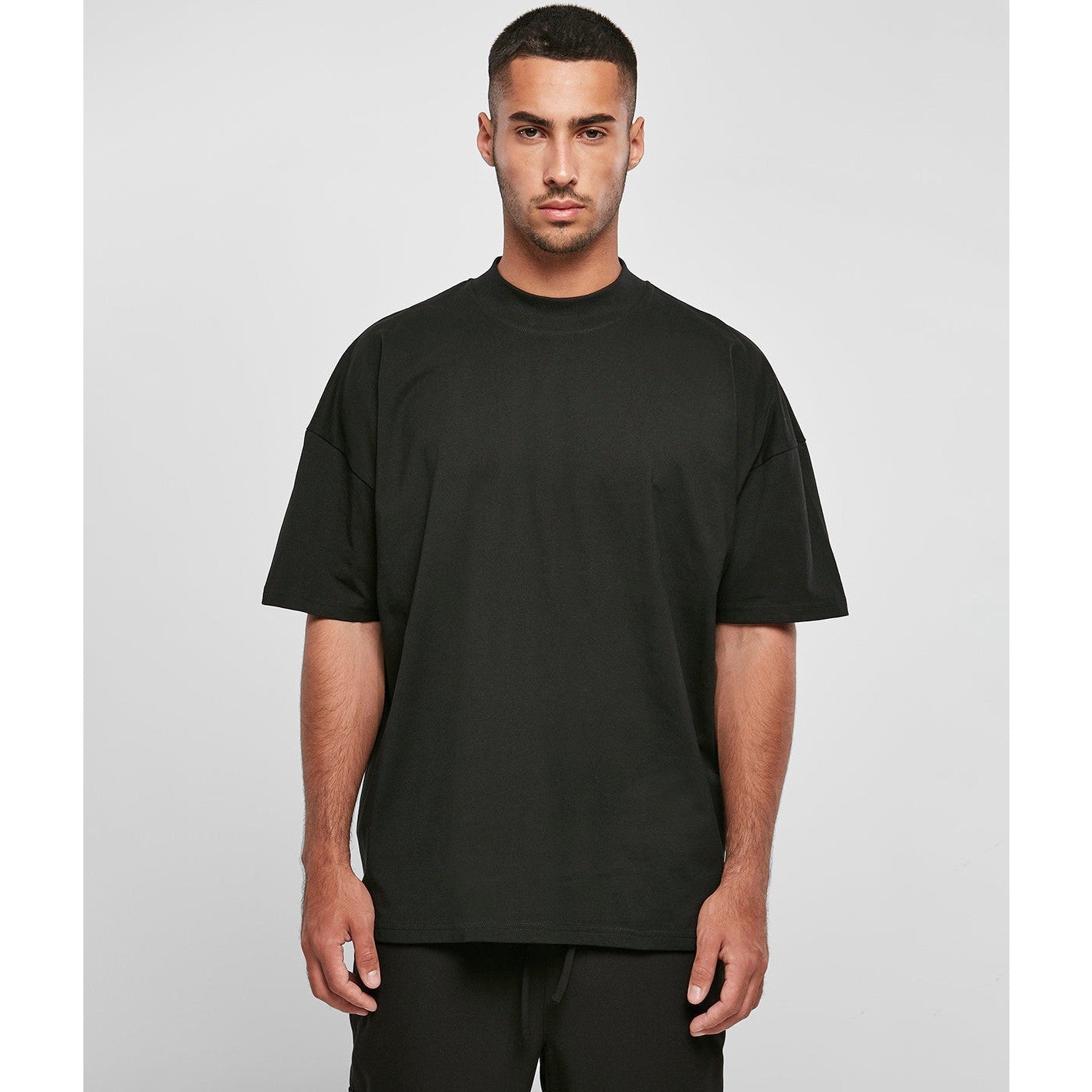 Build Your Brand Oversized Mock Neck Tee 100% Cotton High Neck Men's Shirt