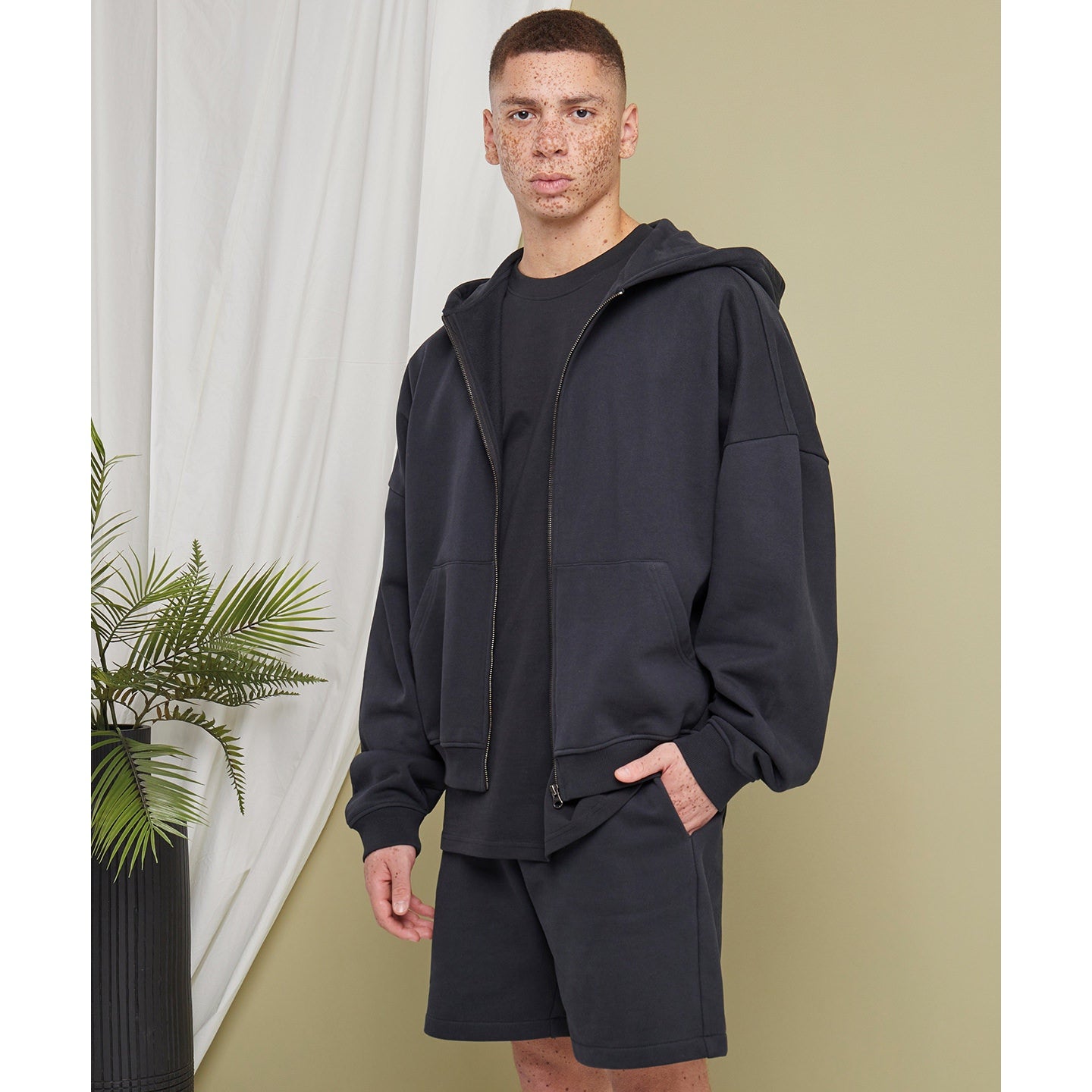 90s Oversized Zip Hoodie Men Heavy Cotton Terry Kangaroo Pocket Amfori BSCI