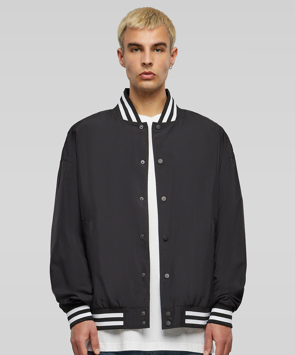 Build Your Brand Men's Light College Jacket with Striped Collar and Cuffs