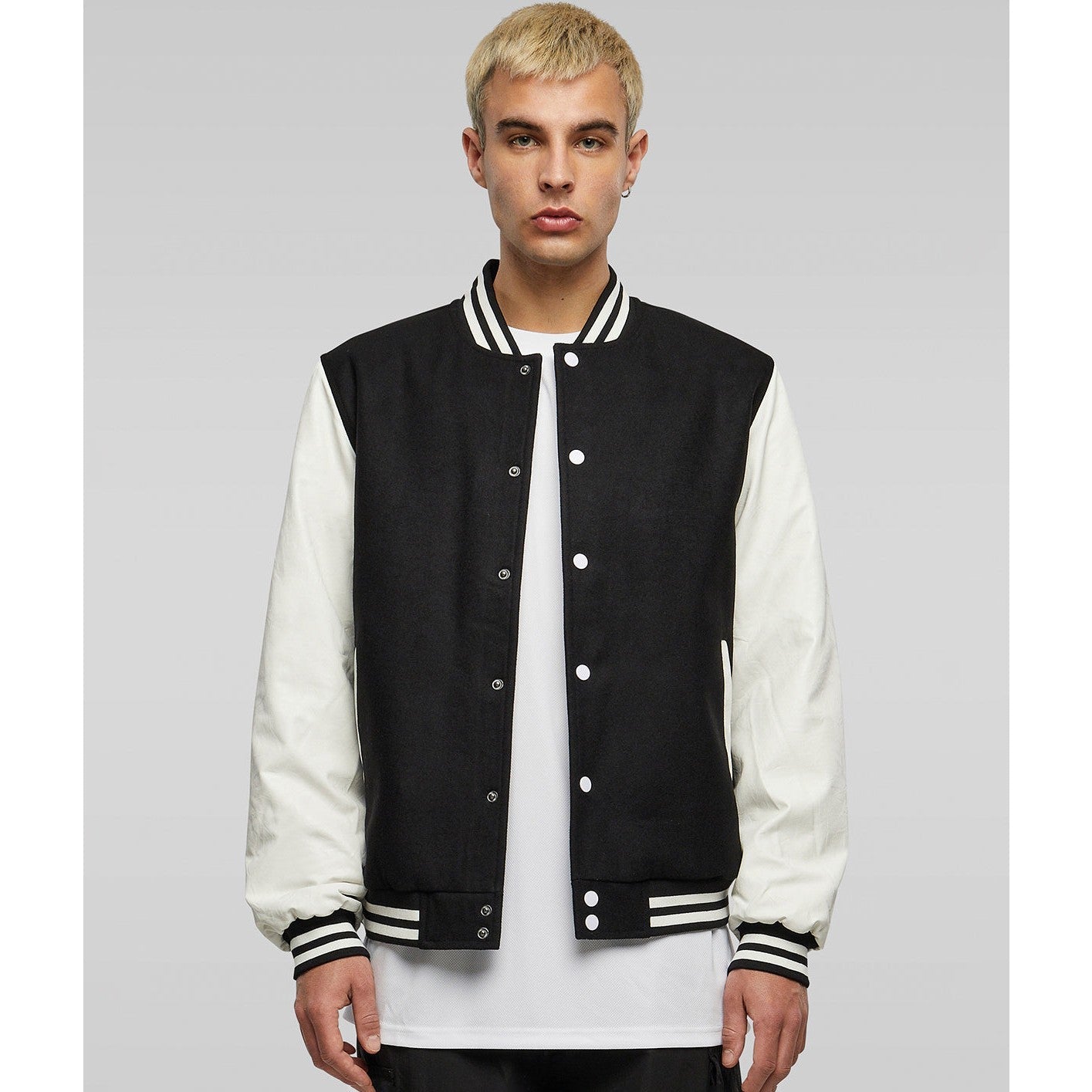 Retro College Jacket for Men with Contrasting Sleeves and Embroidery Option