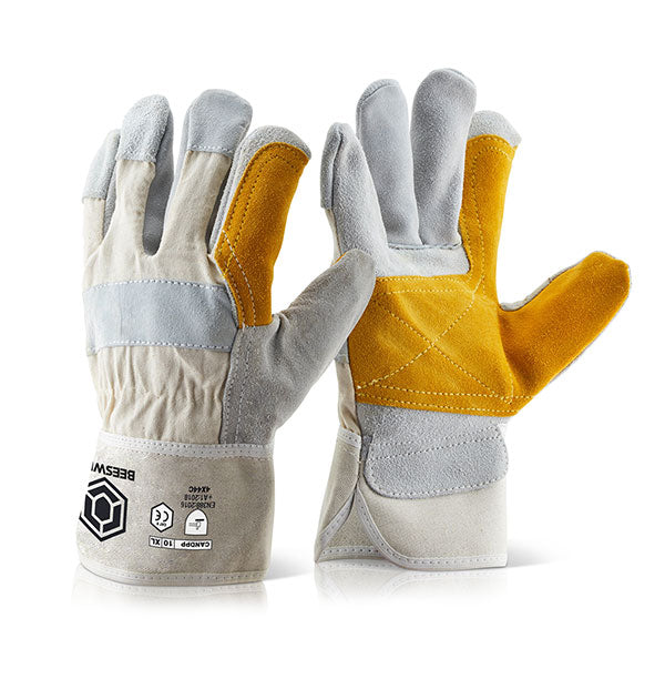 Beeswift Double Palm Rigger Gloves Heavy Duty Leather EN388 Pack of 10