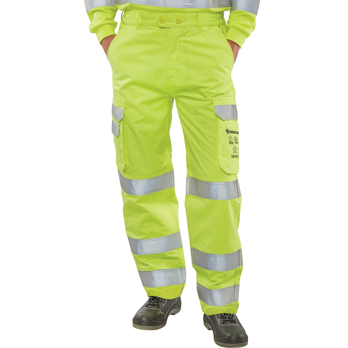 Beeswift Hi-Vis Fire Retardant Cargo Trousers Saturn Yellow, Anti-Static