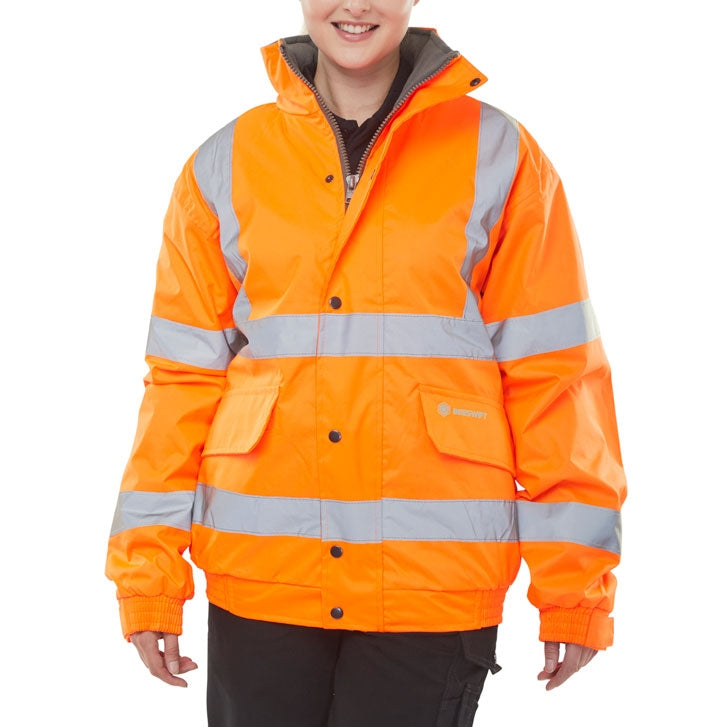 Beeswift Hi-Vis Bomber Jacket Fleece Lined Safety Workwear Size Options