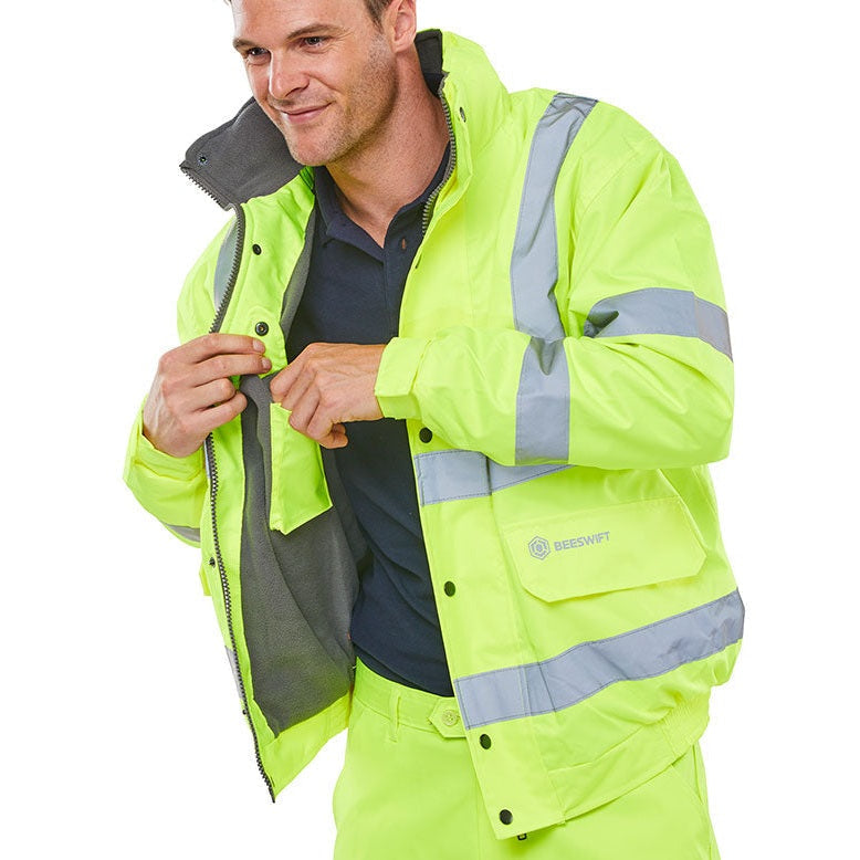 Beeswift High Visibility Fleece Lined Bomber Jacket Waterproof Class 3