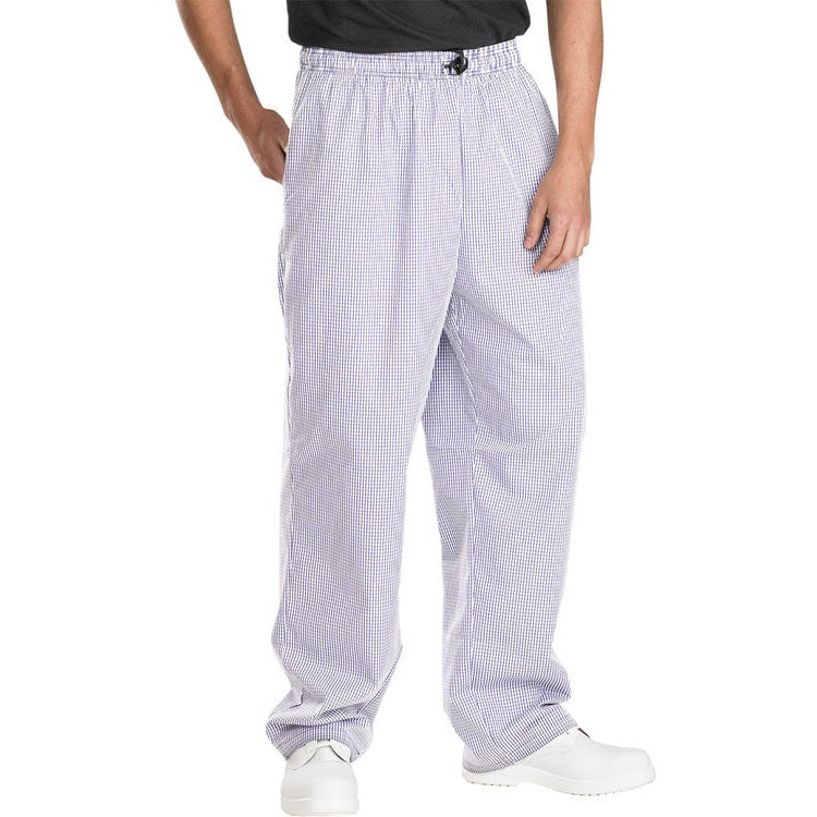 Beeswift Chefs Trousers Small Check Navy White Elasticated Waist Draw-Cord