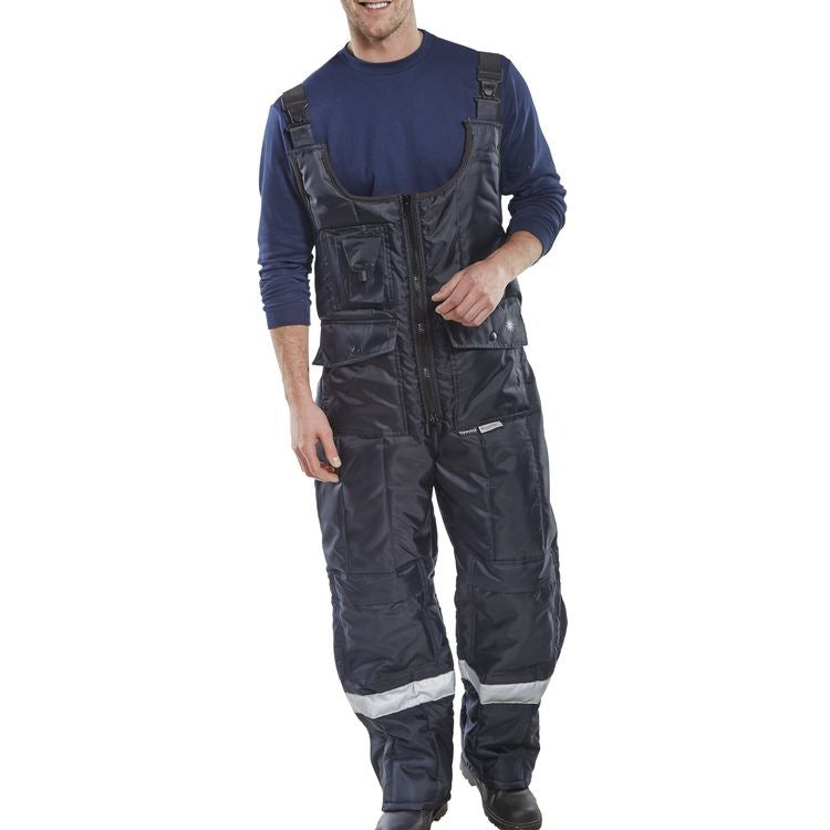Beeswift Coldstar Freezer Bib Trousers Navy Blue 3M Thinsulate Reflective EN342