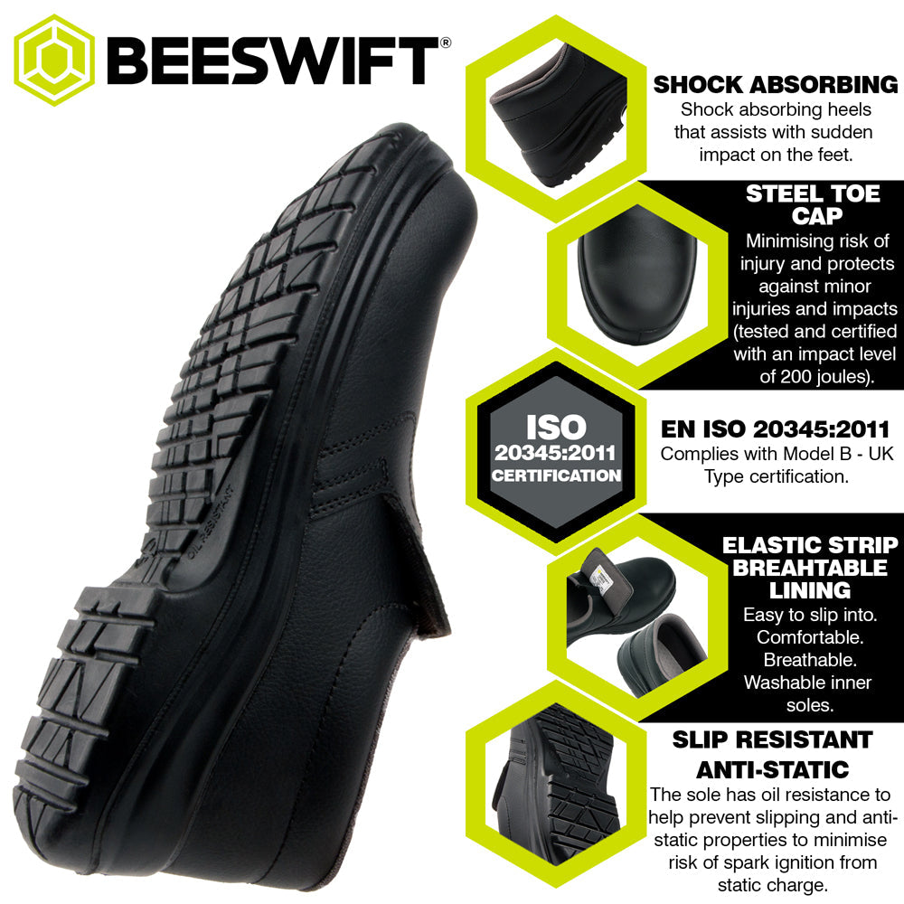 Beeswift Micro Fibre Slip-On Safety Shoes Steel Toe Anti-Static Slip Resistant