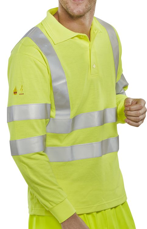 Beeswift Hi-Vis Fire Retardant Anti-Static Polo Long Sleeve Saturn Yellow