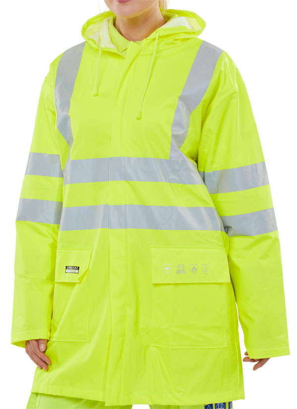 Beeswift Fire Retardant Anti-static Hi Vis Jacket Saturn Yellow EN Standards