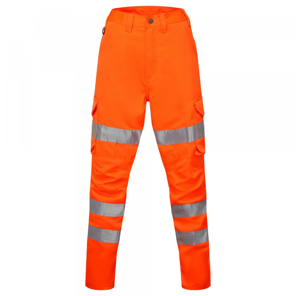 Leo Workwear EcoViz Womens Cargo Trousers Hi-Vis Orange with Knee-Pad Pockets