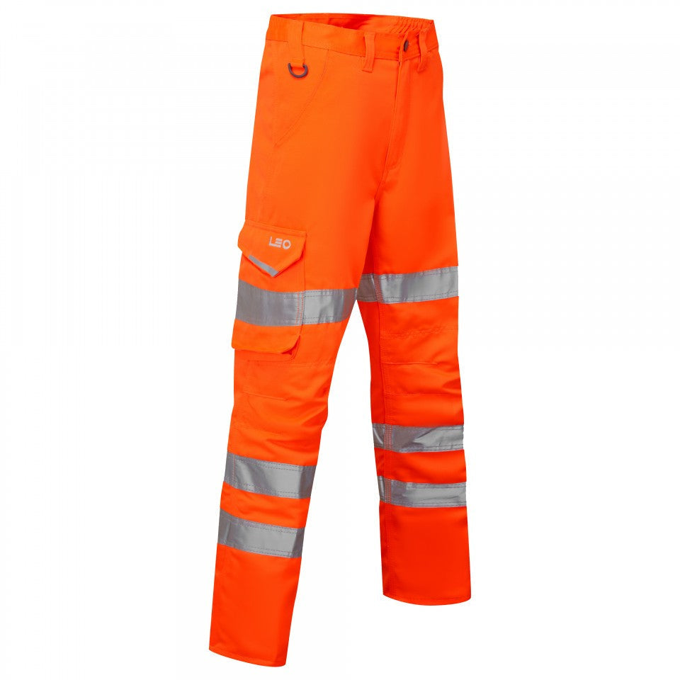 Leo Workwear EcoViz Womens Cargo Trousers Hi-Vis Orange with Knee-Pad Pockets