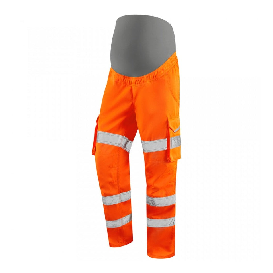 Leo Workwear Verity EcoViz Maternity Cargo Trousers Hi-Vis Orange Size XS-3XL