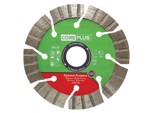 CorePlus GP115 115mm General-Purpose Hybrid Turbo Diamond Blade 22.23mm Bore