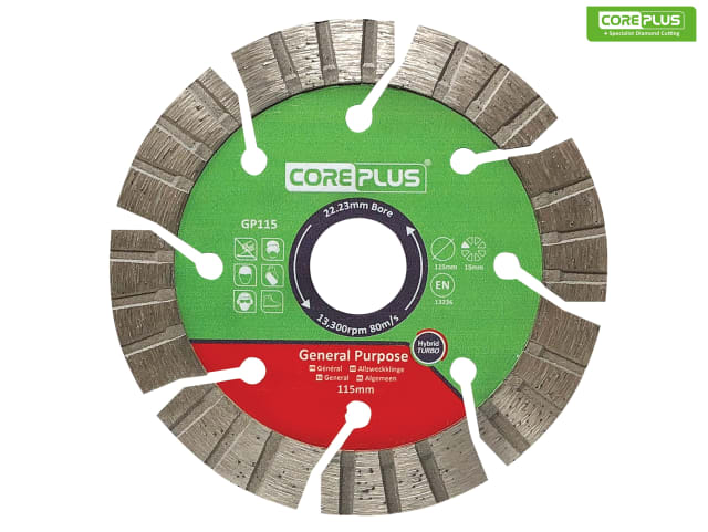 CorePlus GP115 115mm General-Purpose Hybrid Turbo Diamond Blade 22.23mm Bore