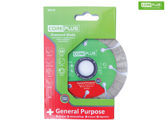 CorePlus GP115 115mm General-Purpose Hybrid Turbo Diamond Blade 22.23mm Bore