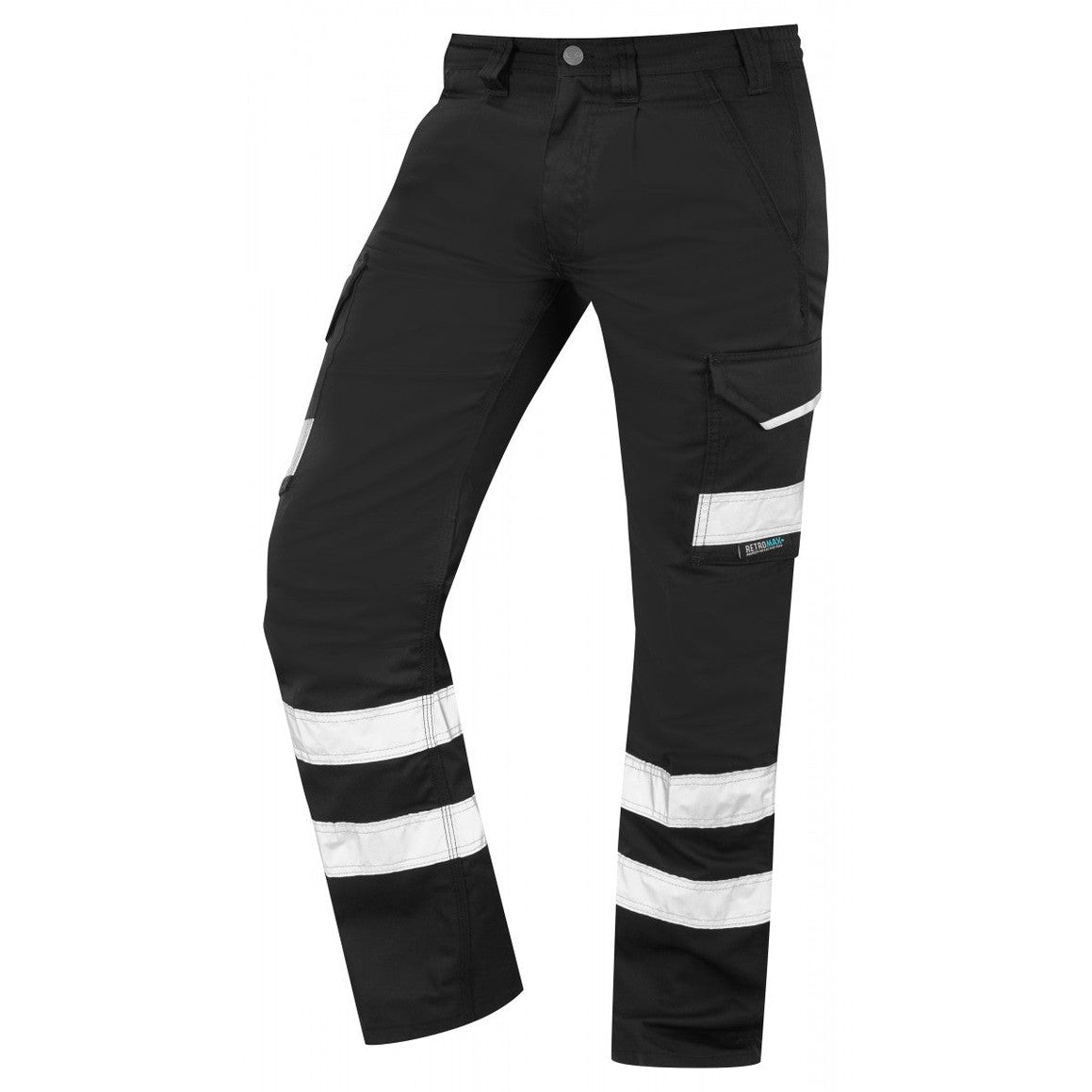Leo Workwear EcoViz Cargo Trousers Poly Cotton Reflective Tape Knee Pad Pockets