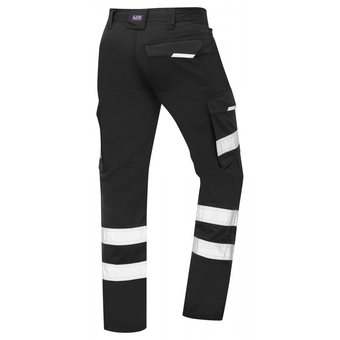 Leo Workwear EcoViz Cargo Trousers Poly Cotton Reflective Tape Knee Pad Pockets