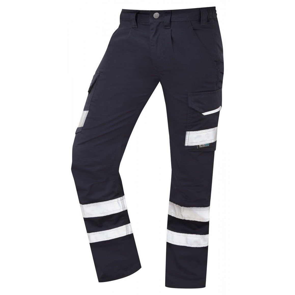 Leo Workwear EcoViz Cargo Trousers Poly Cotton Reflective Tape Knee Pad Pockets