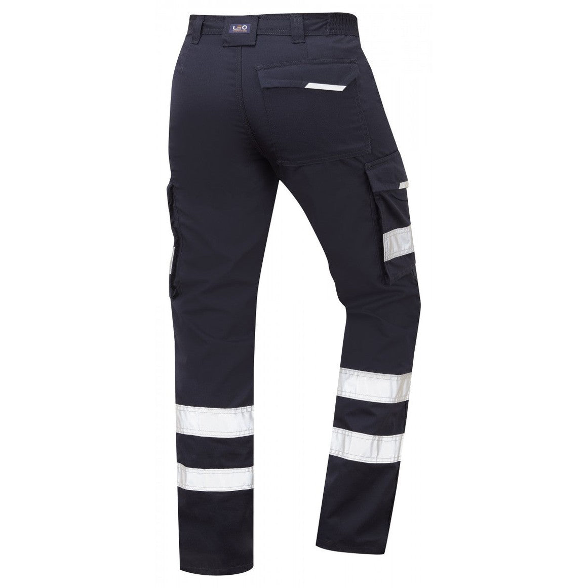 Leo Workwear EcoViz Cargo Trousers Poly Cotton Reflective Tape Knee Pad Pockets