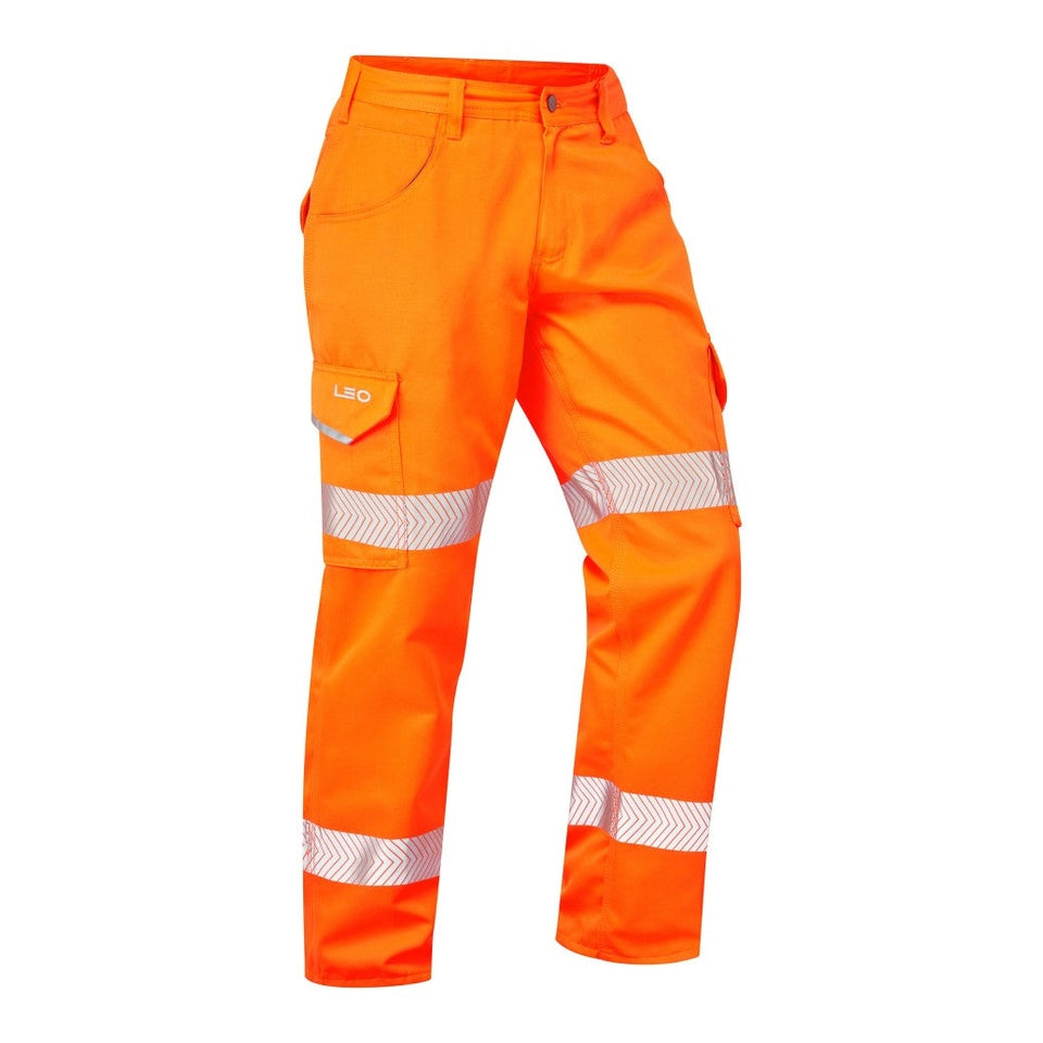 Leo Workwear Yelland EcoViz Lightweight Cargo Trousers Reflective Tape 28"-48"