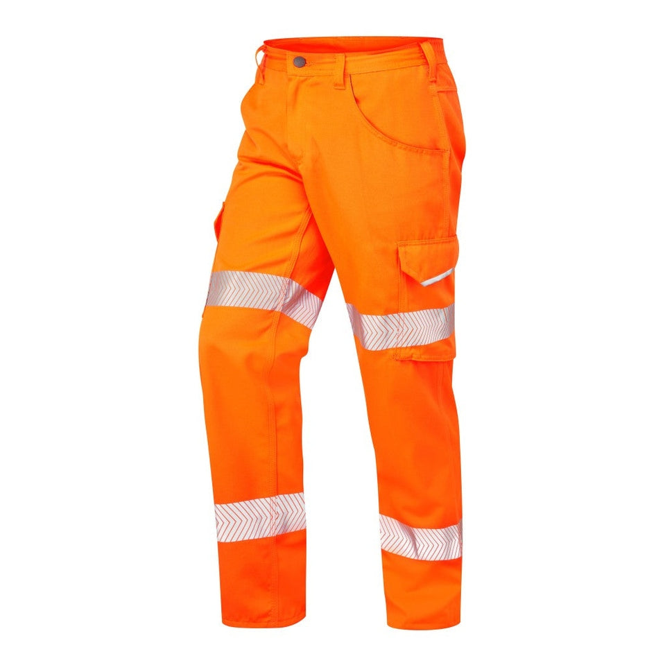 Leo Workwear Yelland EcoViz Lightweight Cargo Trousers Reflective Tape 28"-48"