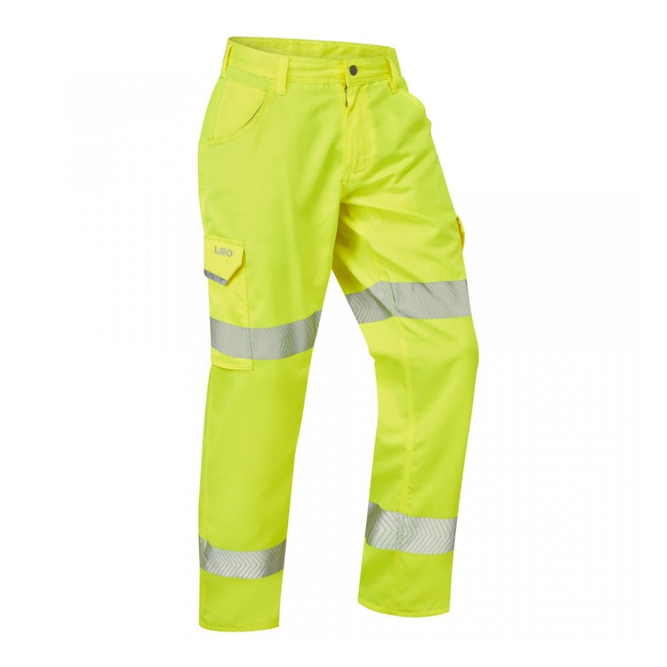 Leo Workwear Yelland EcoViz Lightweight Cargo Trousers Reflective Tape 28"-48"