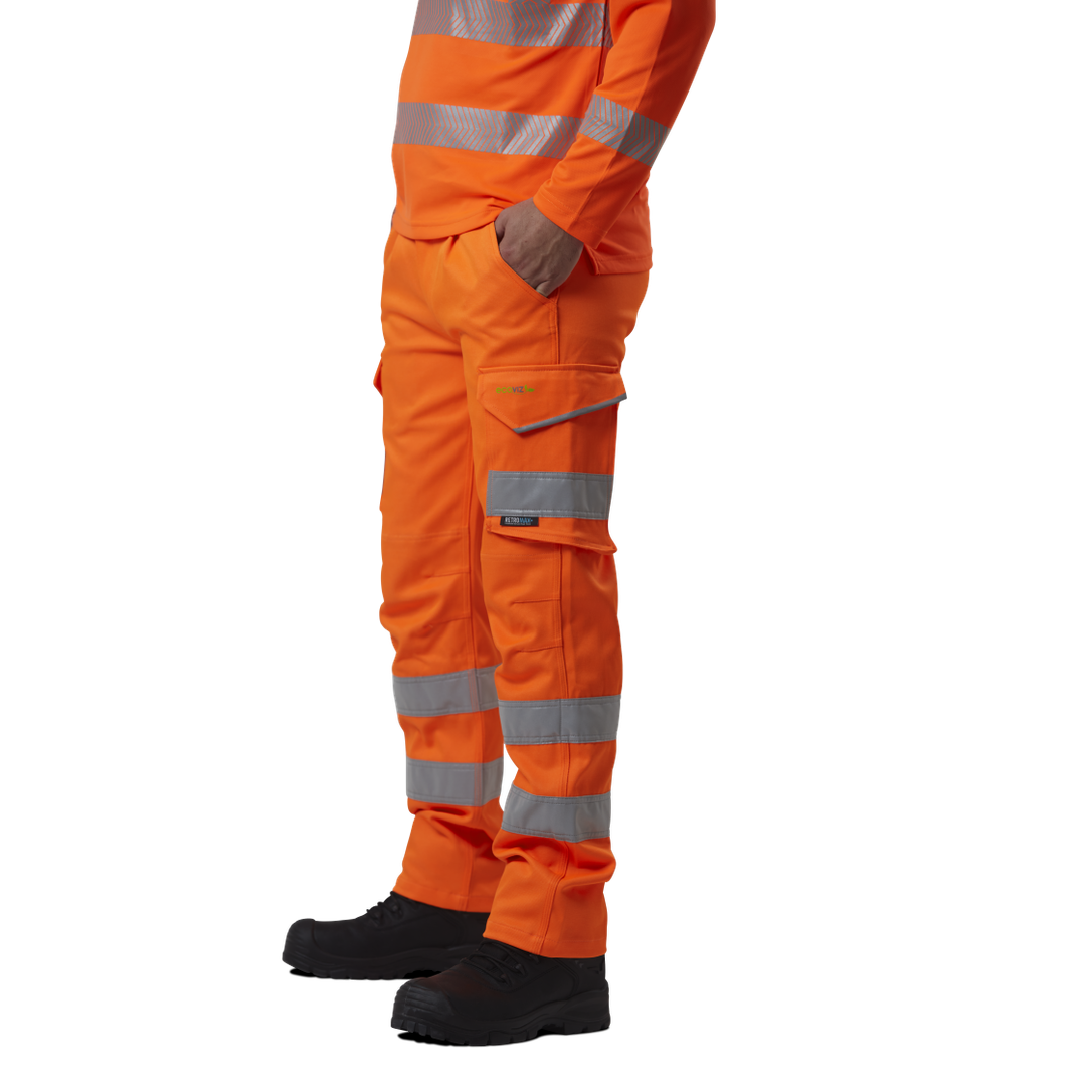 Leo Workwear KINGFORD EcoViz Stretch Cargo Trousers Hi-Vis Reflective Pockets
