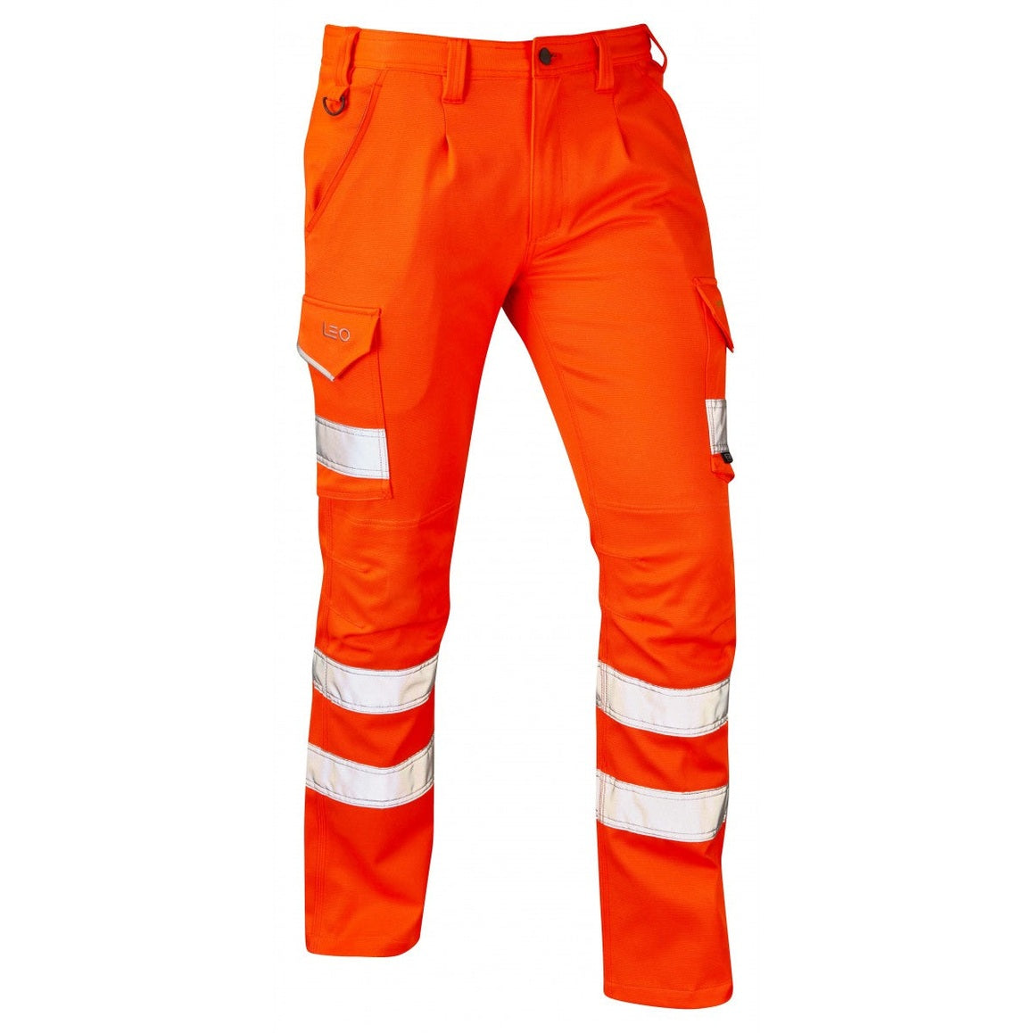 Leo Workwear KINGFORD EcoViz Stretch Cargo Trousers Hi-Vis Reflective Pockets
