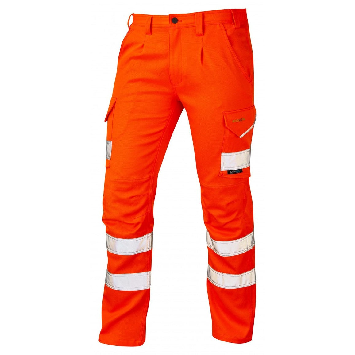 Leo Workwear KINGFORD EcoViz Stretch Cargo Trousers Hi-Vis Reflective Pockets