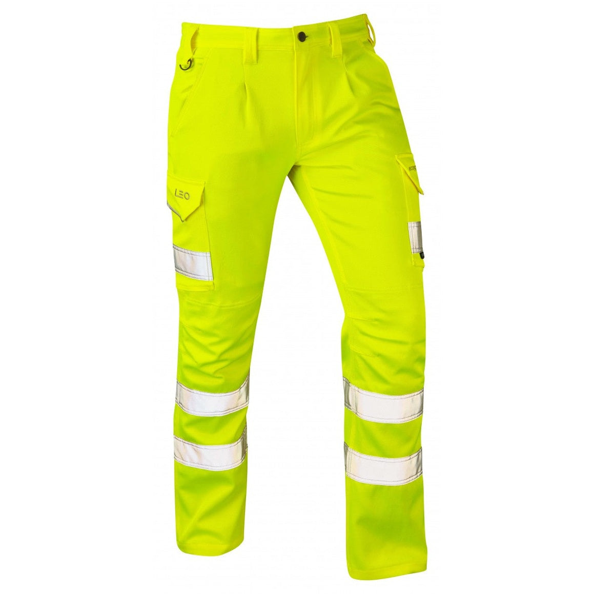 Leo Workwear KINGFORD EcoViz Stretch Cargo Trousers Hi-Vis Reflective Pockets
