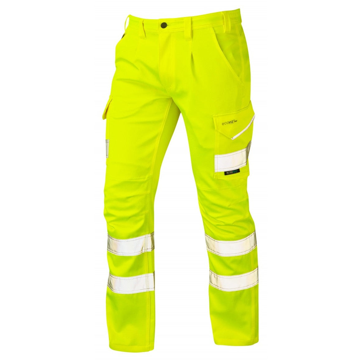Leo Workwear KINGFORD EcoViz Stretch Cargo Trousers Hi-Vis Reflective Pockets