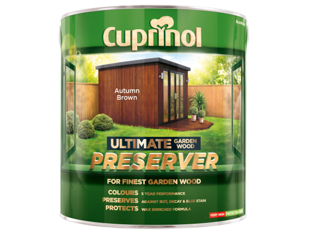 Cuprinol Ultimate Garden Wood Preserver 4L Autumn Brown UV Protect. Weatherproof