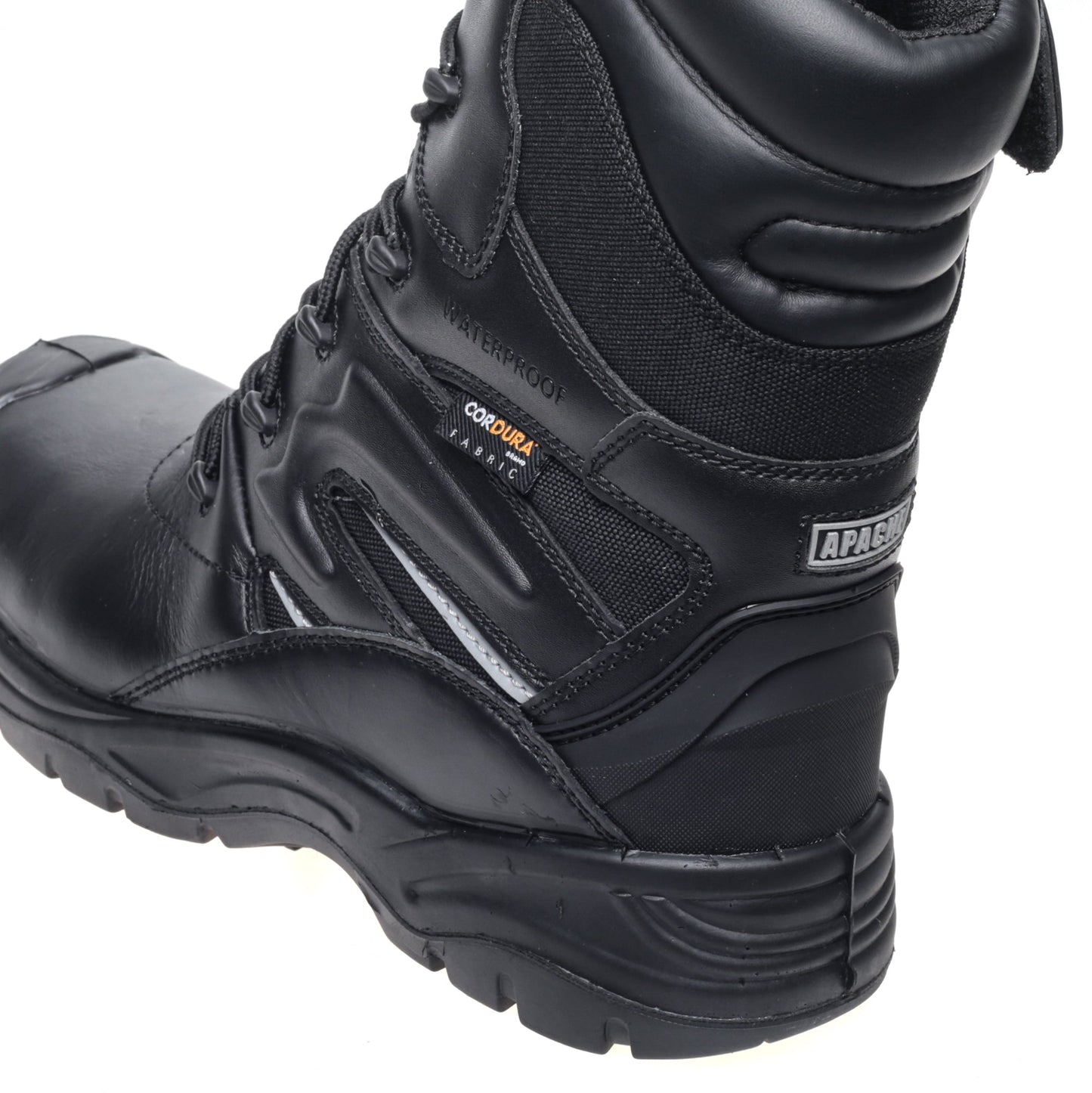 Apache Combat High Leg Safety Boots Black Leather Waterproof Composite Toe